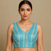 Noorani Bright Sky Blue Color Blouse with Sweetheart Neckline