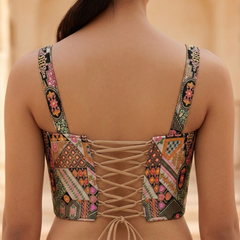Designer Readymade Corset on Black Brocade Fabric