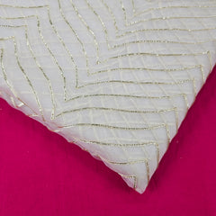 Dyeable Organza Fabric with Gold Color Gota Patti work and Curvy Zig-Zag Pattern
