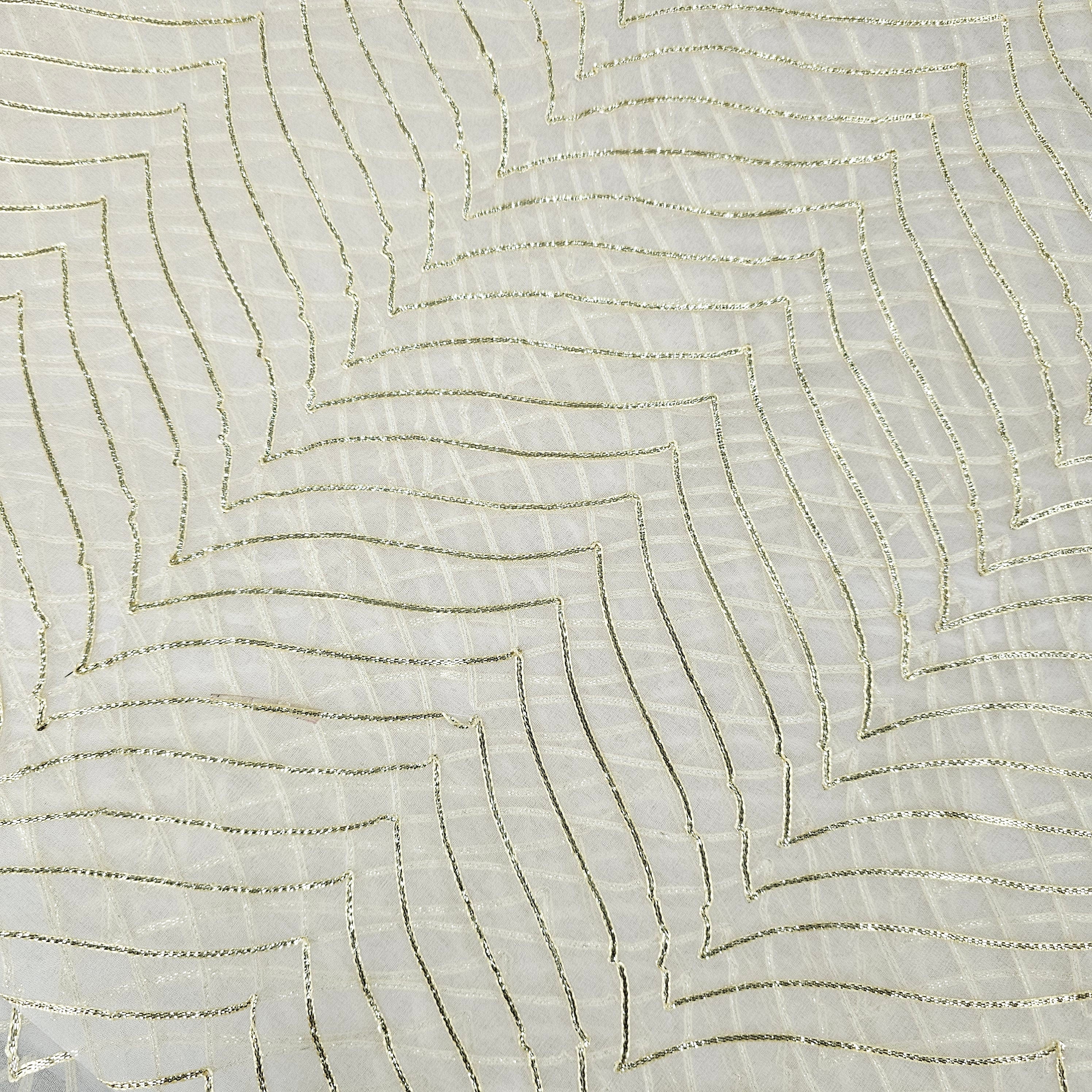 Dyeable Organza Fabric with Gold Color Gota Patti work and Curvy Zig-Zag Pattern