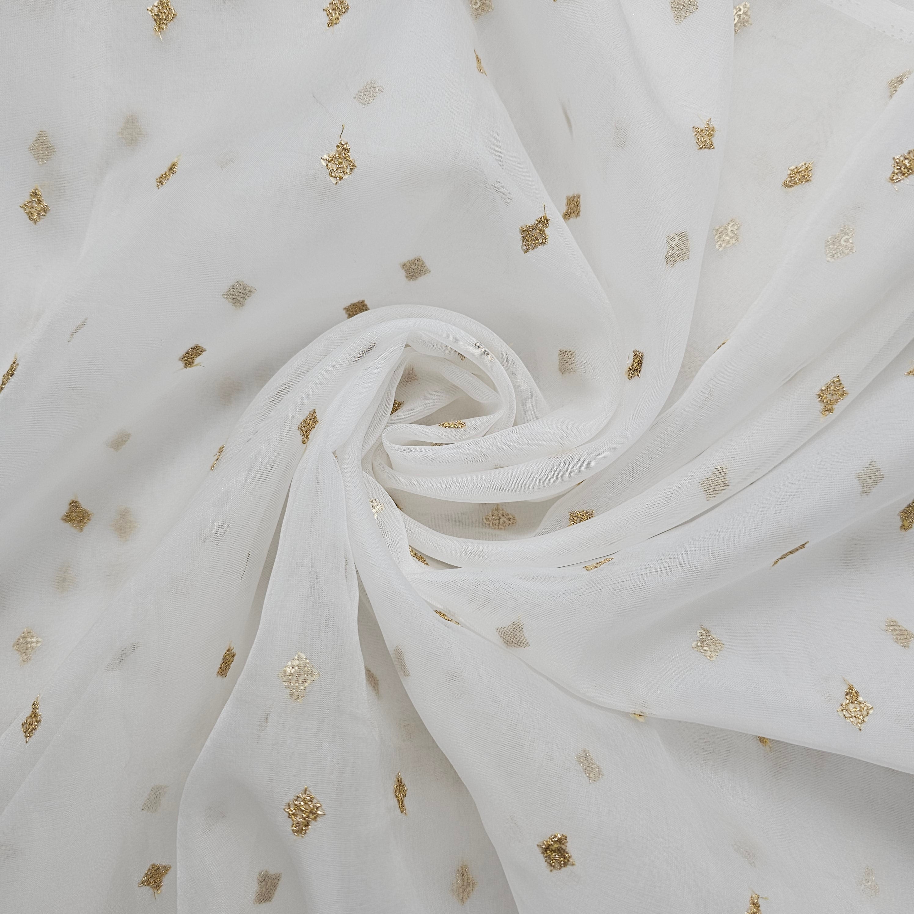 Gold Sequin Embroidered Dyeable Organza Fabric with Square Motif