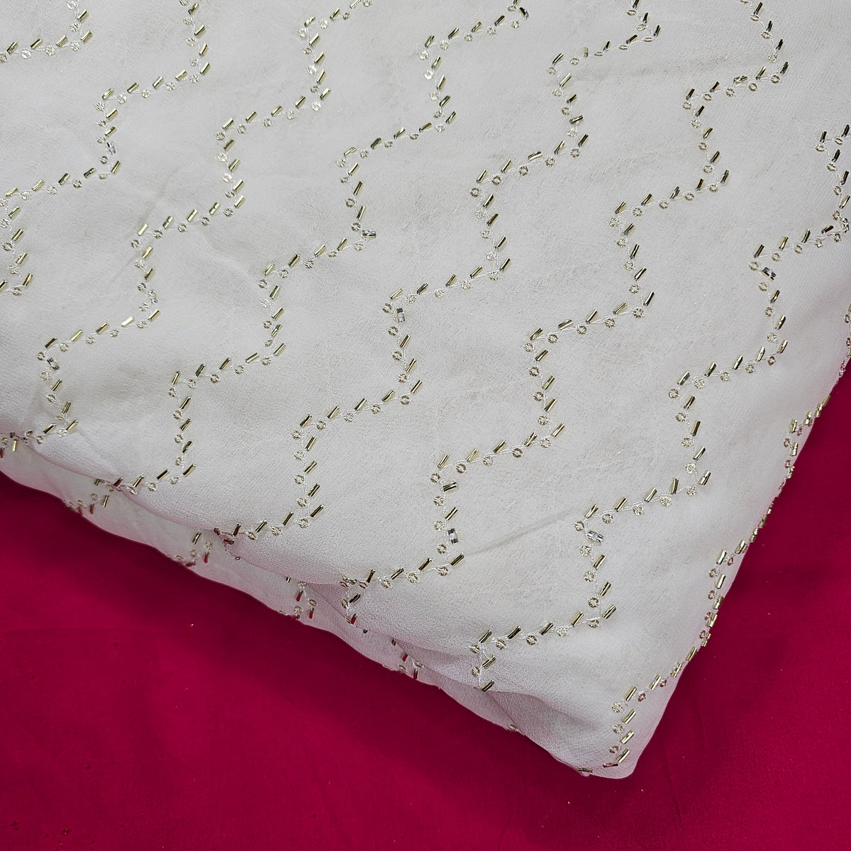 Saaz Georgette Dyeable Handwork  fabric with Zigzag Sequin work