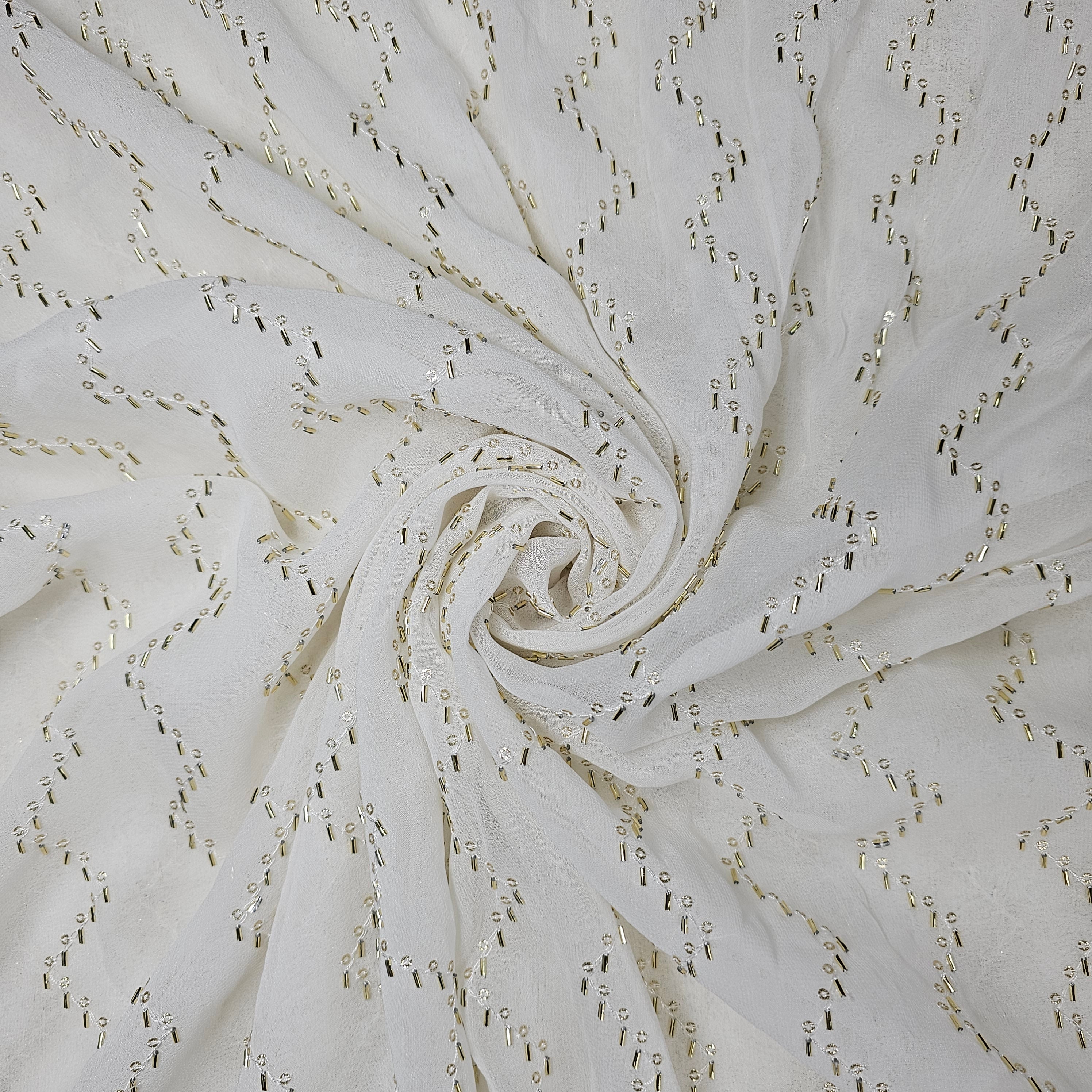 Saaz Georgette Dyeable Handwork  fabric with Zigzag Sequin work
