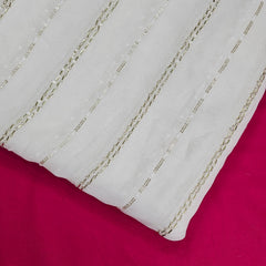 Saaz Georgette Dyeable Handwork  fabric with Linear Sequin work
