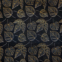 Golden Floral Digital Print on Brasso Fabric with Black Base
