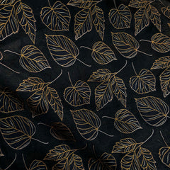 Golden Floral Digital Print on Brasso Fabric with Black Base