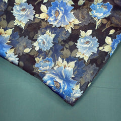 Floral Digital Print on Brasso Fabric with Black Base