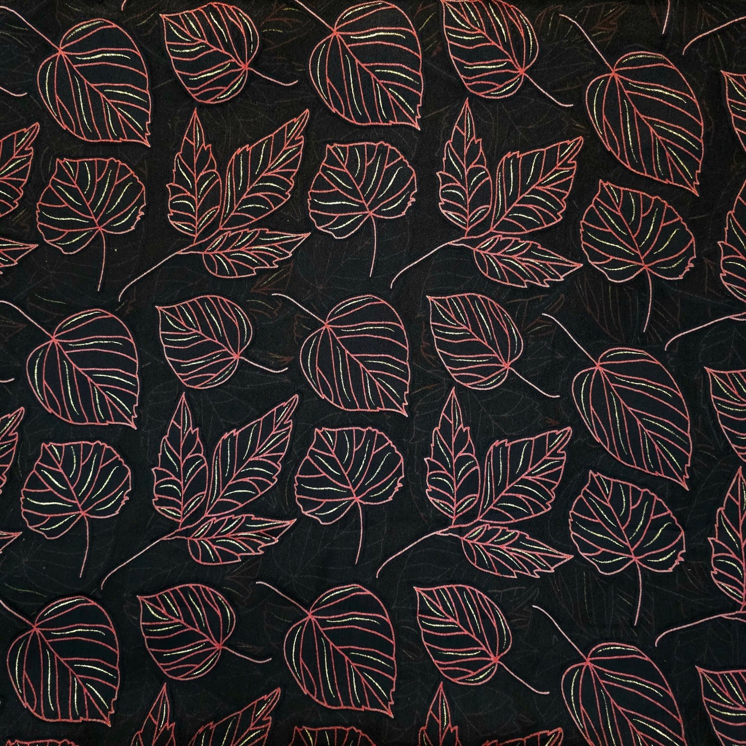 Crimson Red Floral Digital Print on Brasso Fabric with Black Base