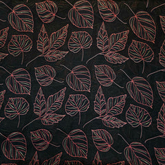 Crimson Red Floral Digital Print on Brasso Fabric with Black Base