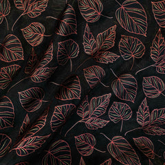 Crimson Red Floral Digital Print on Brasso Fabric with Black Base