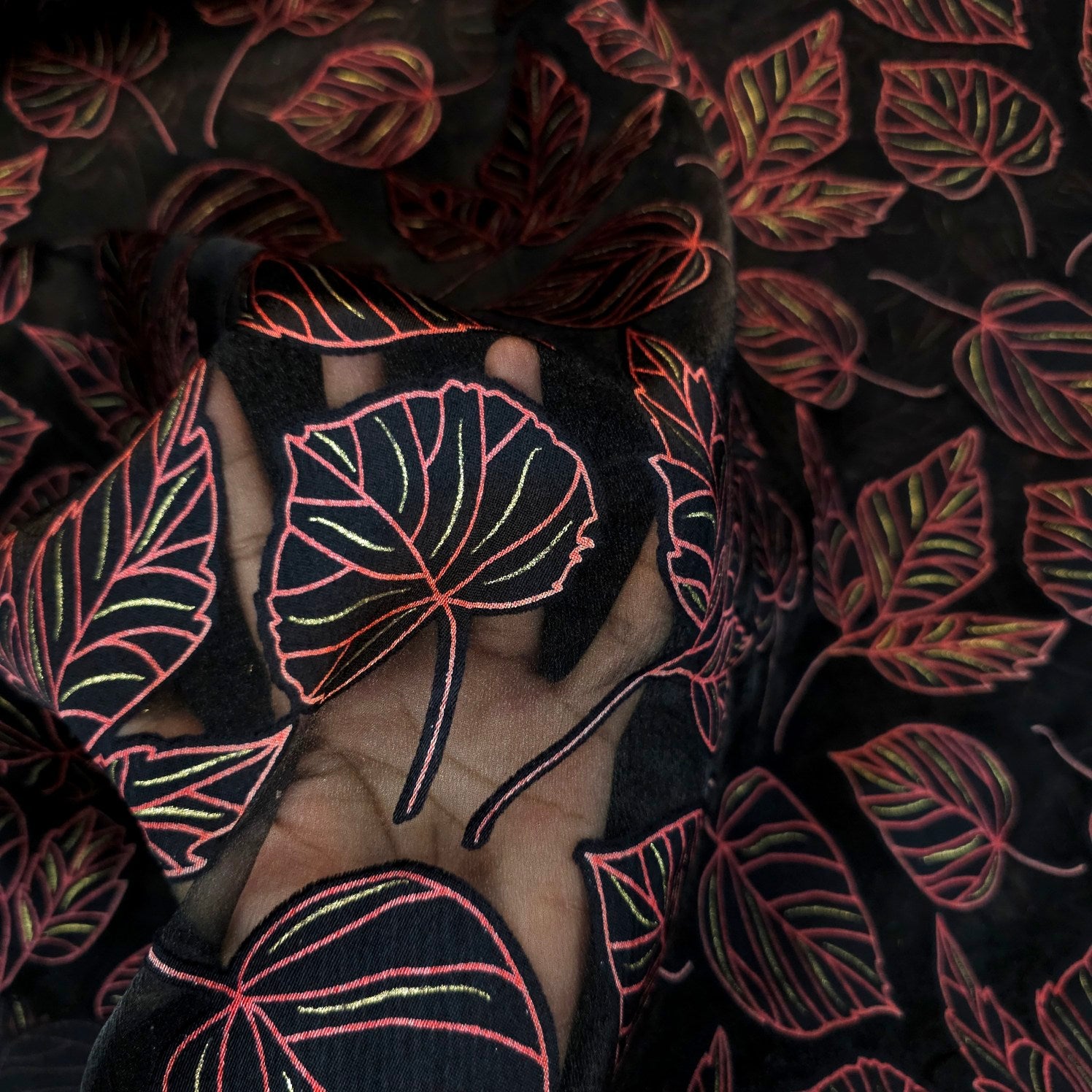 Crimson Red Floral Digital Print on Brasso Fabric with Black Base