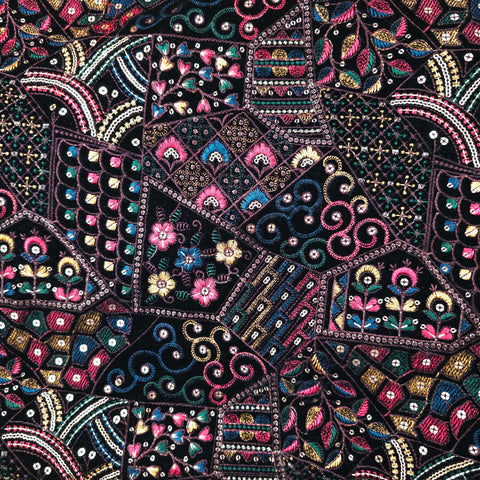 Reshmi Black Velvet Fabric with Sequins and Floral Work