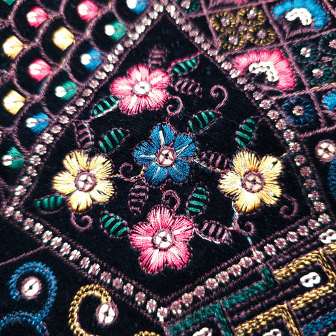 Reshmi Black Velvet Fabric with Sequins and Floral Work