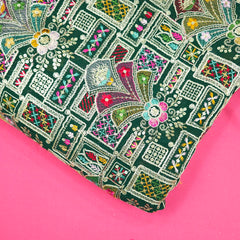 Purvi Deep Bottle Green Base Georgette Fabric with Intricate Multi-thread Embroidery, Sequins and Zari Work