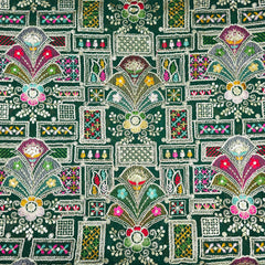 Purvi Deep Bottle Green Base Georgette Fabric with Intricate Multi-thread Embroidery, Sequins and Zari Work