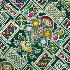 Purvi Deep Bottle Green Base Georgette Fabric with Intricate Multi-thread Embroidery, Sequins and Zari Work