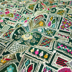 Purvi Deep Bottle Green Base Georgette Fabric with Intricate Multi-thread Embroidery, Sequins and Zari Work