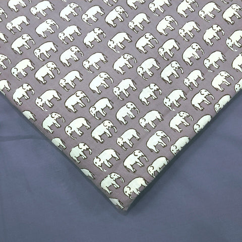 Gajraj Digitally Printed Light Grey Cotton Fabric with Elephant Motif
