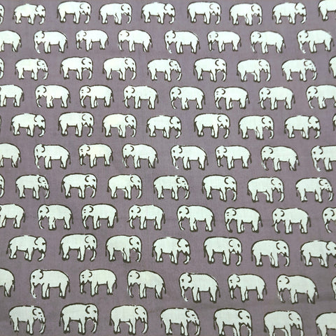 Gajraj Digitally Printed Light Grey Cotton Fabric with Elephant Motif