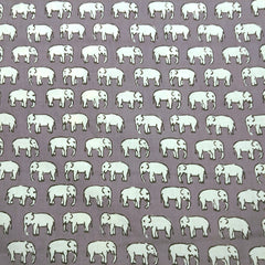 Gajraj Digitally Printed Light Grey Cotton Fabric with Elephant Motif