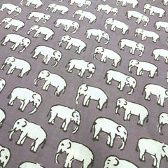 Gajraj Digitally Printed Light Grey Cotton Fabric with Elephant Motif