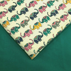 Gajraj Digitally Printed Cotton Fabric with Multi-color Elephant Motifs