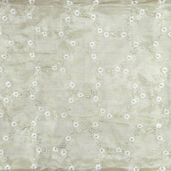 Gold Embroidered Dyeable Shimmer Tissue Fabric with Floral Motif