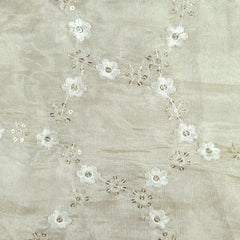Gold Embroidered Dyeable Shimmer Tissue Fabric with Floral Motif