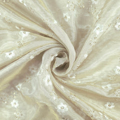 Gold Embroidered Dyeable Shimmer Tissue Fabric with Floral Motif