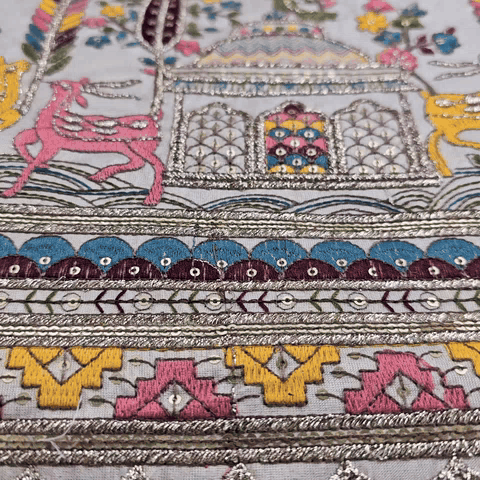 Mrignayani Embroidered Dyeable Shimmer Tissue base Fabric with Deer Motifs