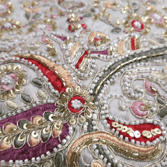 Noor Embroidered Dyeable Shimmer Tissue base Fabric with Paisley Motif Border