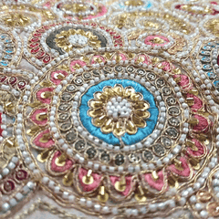 Samira Hand Embroidered Dyeable Shimmer Tissue with Circular Floral Motifs