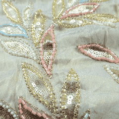 Nura Hand Embroidered Dyeable Shimmer Tissue with all over Vertical Vine Embroidered Multicolor Border