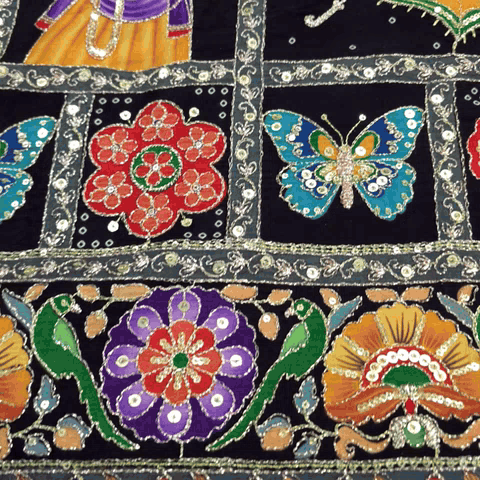 Navratri Dandiya Special Crepe Print with Embroidered Sequins - Black