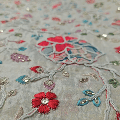 Resham Embroidered Dyeable Shimmer Tissue with Zari, Sequinwork & Multicolor Floral Patchwork