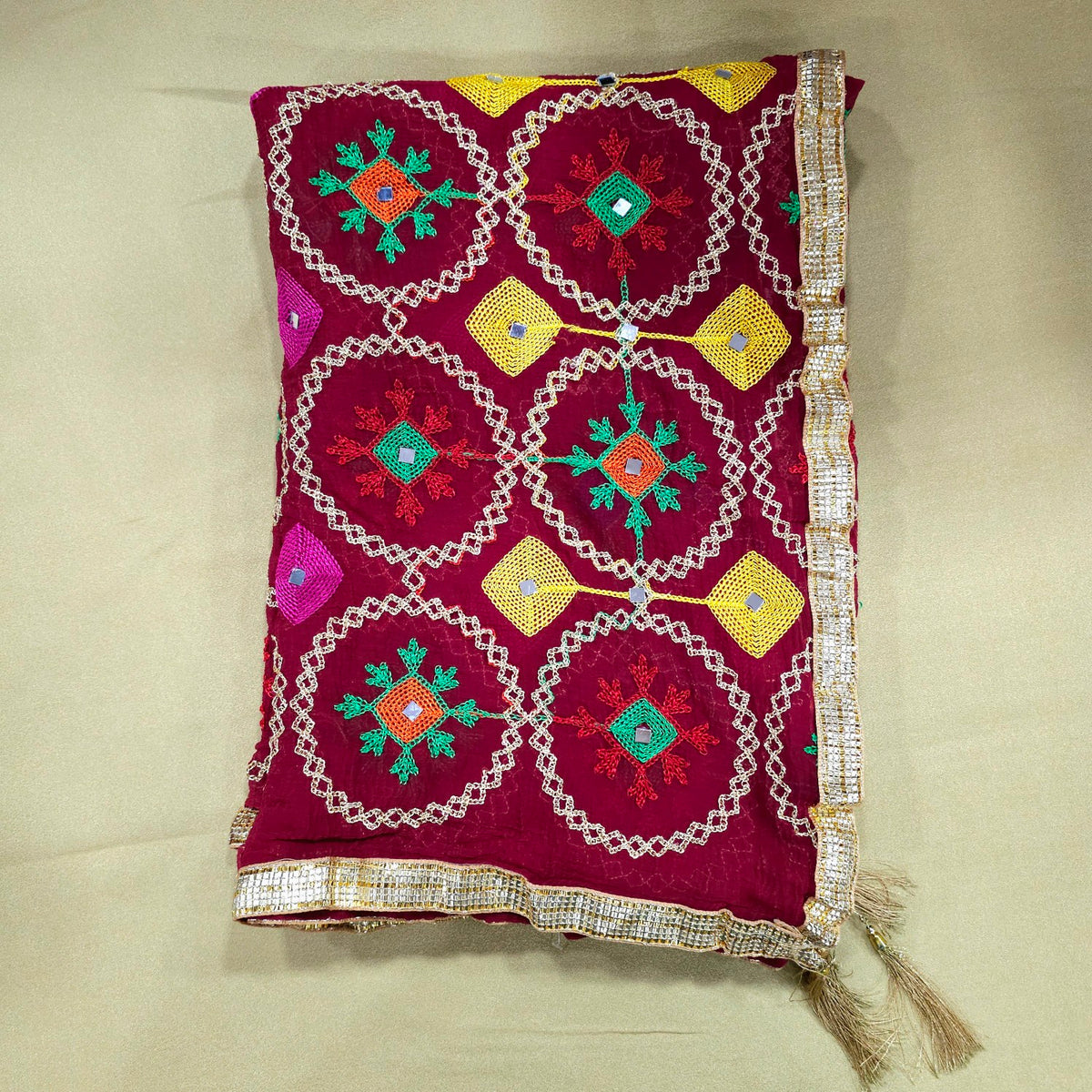 Maroon Phulkari Dupatta