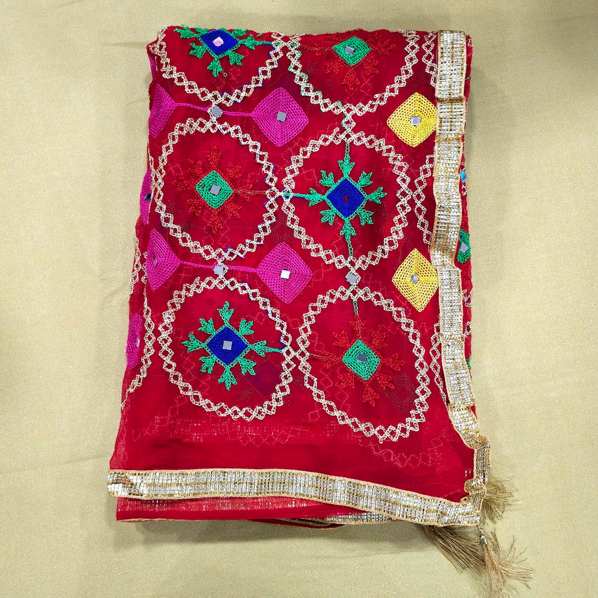 Red Phulkari Dupatta