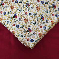 Multicolor Embroidered Zari, & Sequin Work Raw Silk Fabric with Blue Floral Pattern