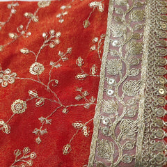 Embroidered Shimmer Scarlet Red Blouse with Half Sleeves and Sweetheart Neckline