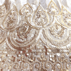 Embroidered Shimmer Tissue Dyeable Fabric with Teardrop and FloralSequin & Zari Work Border