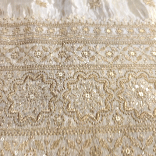 Embroidered Shimmer Tissue Dyeable Fabric with Floral Sequin & Zari Work Border