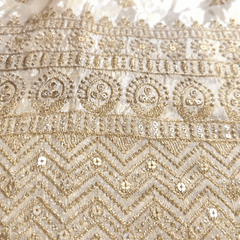 Embroidered Shimmer Tissue Dyeable Fabric with Floral Sequin & Zari Work Border