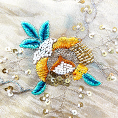 Embroidered Dyeable Shimmer Tissue Fabric with Multicolor Rose Threadwork