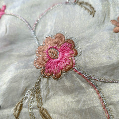Embroidered Dyeable Shimmer Tissue Fabric with Multicolor Floral Threadwork