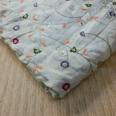 Embroidered Dyeable Shimmer Tissue Fabric with Small Multicolor Floral Threadwork