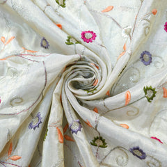 Embroidered Dyeable Shimmer Tissue Fabric with Small Multicolor Floral Threadwork