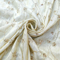 Hand Embroidered Dyeable Shimmer Tissue Fabric with Tiny Floral Motifs