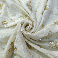 Hand Embroidered Dyeable Shimmer Tissue Fabric with Floral Motifs