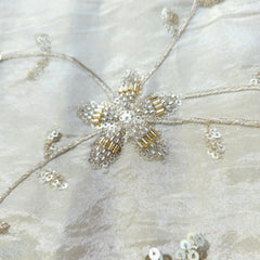 Hand Embroidered Dyeable Shimmer Tissue Fabric with Floral Motifs