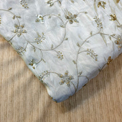 Hand Embroidered Dyeable Shimmer Tissue Fabric with Floral Motifs